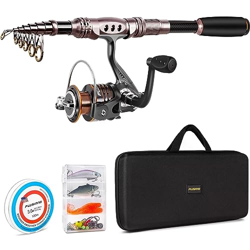 PLUSINNO Fishing Rod and Reel Combos Carbon Fiber Telescopic Fishing Pole with Reel Combo Sea Saltwater Freshwater Kit Fishing Rod Kit
