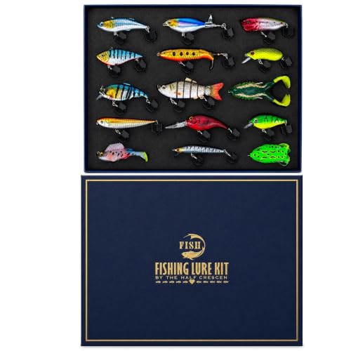 Fishing Lures Kit for Men, 15PCS Bass Fishing Lures Gift Set with Premium Gift Box, Hard & Soft Baits for Bass Trout Pike Salmon, Freshwater & Saltwater Fishing Gear Gifts