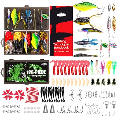 FONMANG Fishing Lures - Tackle Box with Tackle Included, Fishing Kit with VIBs, Frogs, Minnows, Soft Baits, Hooks & Weights Accessories, Freshwater Lure Kit for Bass Walleye Trout