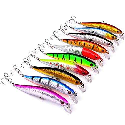 OriGlam 10pcs Fishing Lures - Life-Like Swimbait, Minnow Hard Lure Bass Trout Baits Kit, Topwater Hard Baits Crankbait Swimbait for Saltwater Freshwater