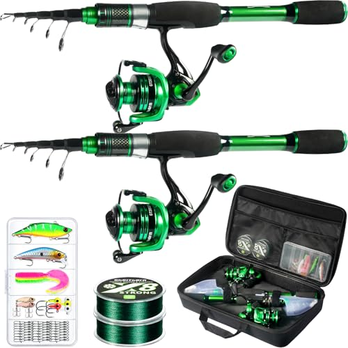 Ghosthorn Fishing Rod and Reel Combo Graphite Telescoping Fishing Pole Portable Travel Kit with Carrier Bag for Freshwater Saltwater