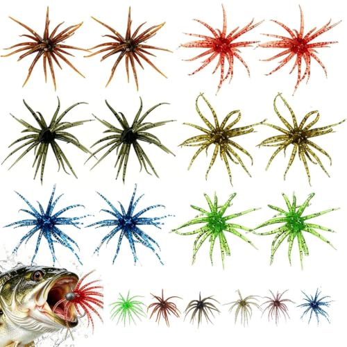 12/24 Pcs Sea Urchin Bait for Bass Fishing Lures, TPR Soft Plastic Fishing Lure, Realistic Fuzzy Dice Fishing Lure with Reflective Stars for Saltwater Fishing Lures Bass Perch